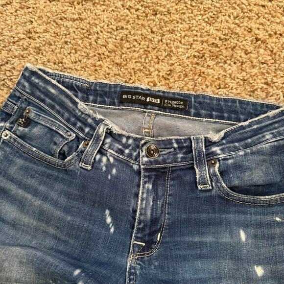 Big Star Brigette Slim Straight Blue Denim Distressed Star Bleach Jeans Sz.26R - Picture 5 of 6